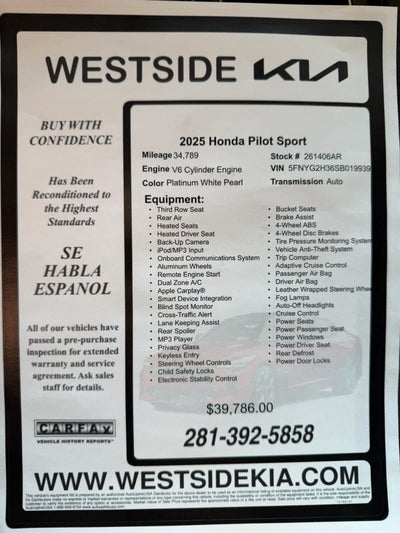 2025 Honda Pilot Sport 2WD